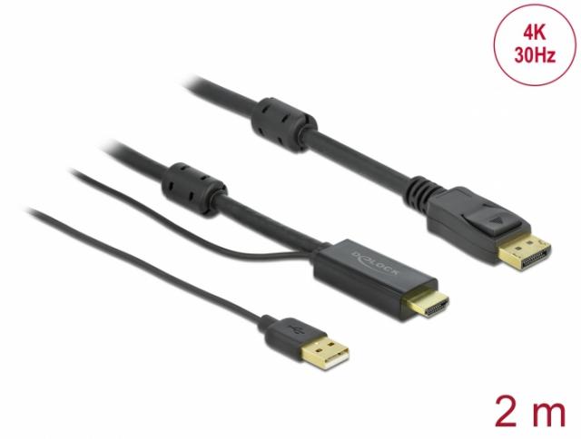 Cable Delock HDMI to DisplayPort cable 4K 30 Hz 2 m, Black 