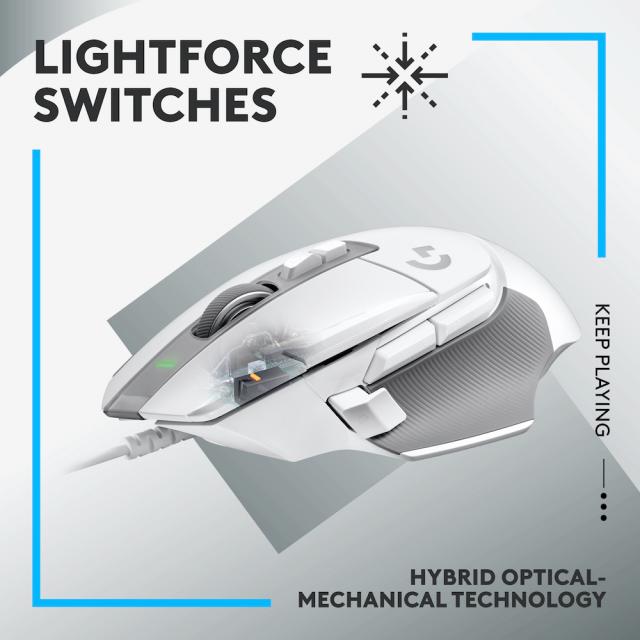 Геймърска мишка Logitech, G502 X, Оптична,  Жична, USB, Бяла 