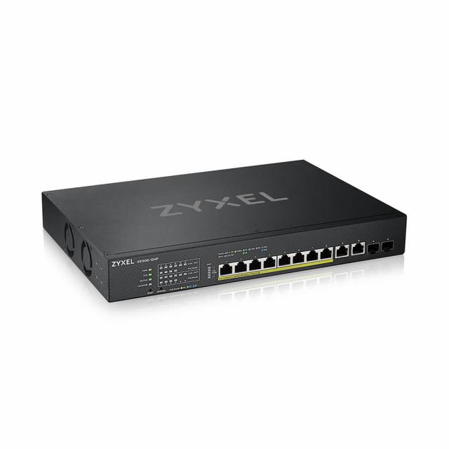 Суич ZyXEL XS1930-12HP, 10-портов, 10GbE, 2xSFP порта, Смарт управляем, PoE 