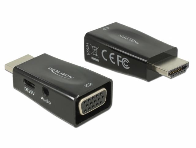 Delock Adapter HDMI-A male > VGA female with Audio, Black 