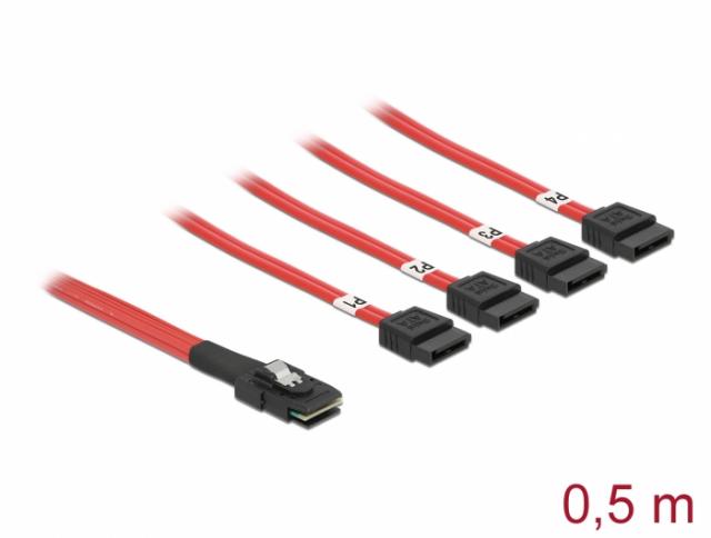 Delock Cable Mini SAS SFF-8087 > 4 x SATA 7 pin 0.5 m 
