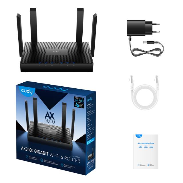 Wireless Router Cudy WR3000, AX3000, 2.4/5 GHz, 574 - 2402 Mbps, 10/100/1000 