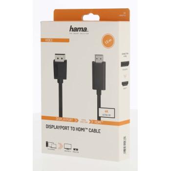 Cable HAMA DisplayPort мъжко - HDMI мъжко, 1.5 m, Ultra HD, 3 Stars 