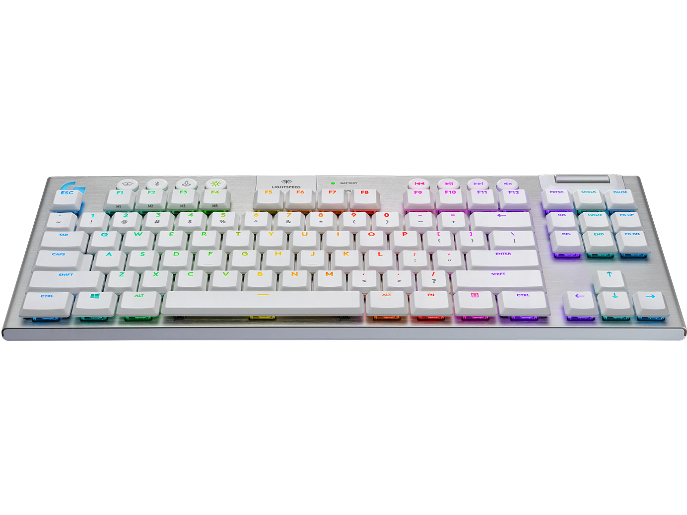 Безжична геймърска механична клавиатура Logitech, G915 TKL White Lightsync RGB, Tactile суичове