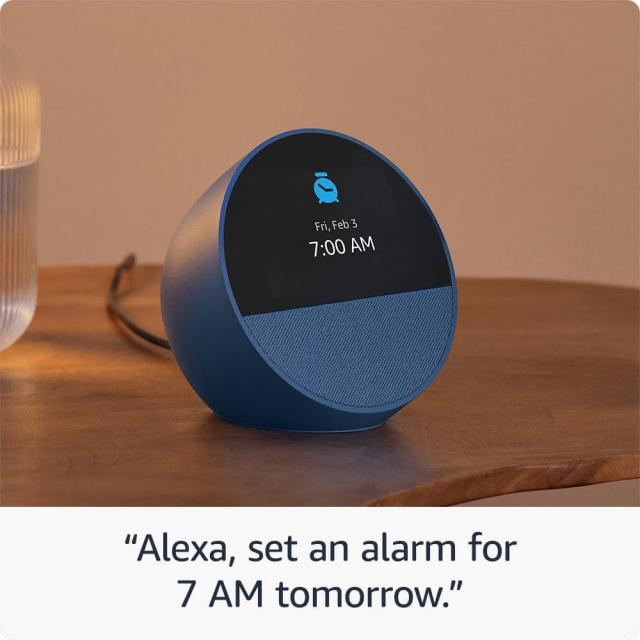All-new Echo Spot (2024 release), Smart alarm clock with vibrant sound + Alexa, Glacier Blue 