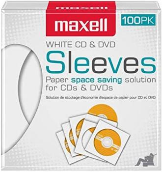 CD/DVD Protective Paper Sleeves, pack of 100 MAXELL, white