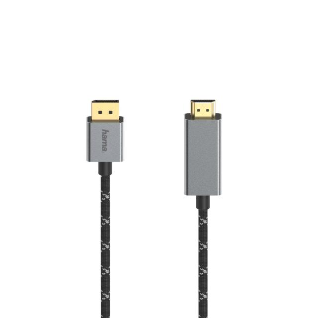 Hama Video Cable, DisplayPort Plug - HDMI™ Plug, Ultra-HD 4K@60 Hz, Alu, 1.50 m 