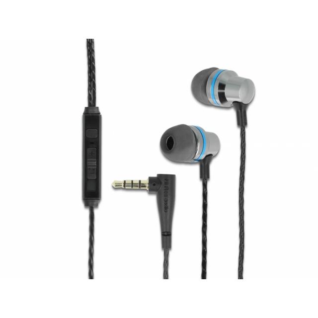 Delock In-Ear Headphones with 4 pin 3.5 mm Stereo jack plug, Microphone and Volume Control + Quick Mute Function for Smartphones and Tablets 
