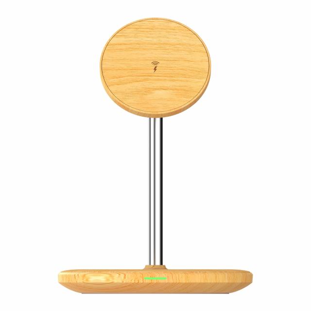 j5create Wood Grain 2-in-1 Magnetic Wireless Charging Stand 