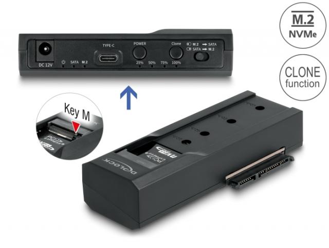 Delock USB Type-C Converter for 1 x M.2 NVMe SSD + 1 x SATA SSD / HDD with Clone Function 