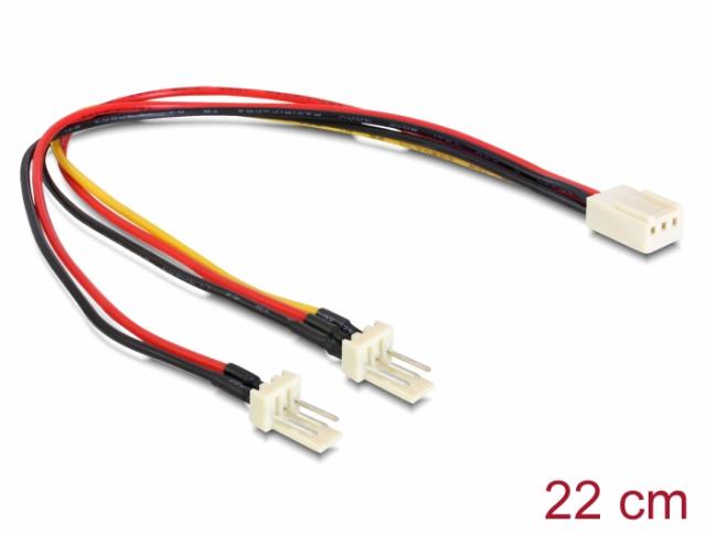 Delock Cable Molex 3 pin female > 2 x Molex 3 pin male (fan) 22 cm 
