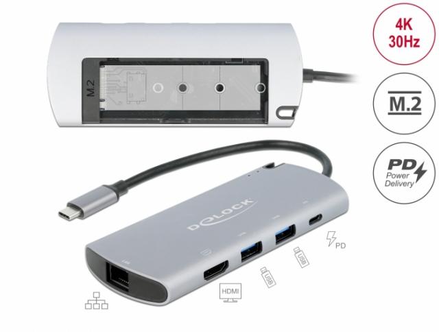 Delock USB Type-C™ Docking Station with M.2 Slot - 4K HDMI / USB / LAN / PD 3.0 