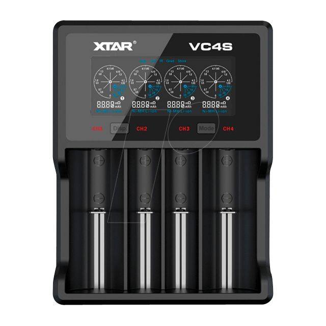 Зарядно у-во XTAR VC4SL, 4 гнезда, LCD дисплей, USB, LiIon & NIMH, 18650, CR123, AA, AAA 
