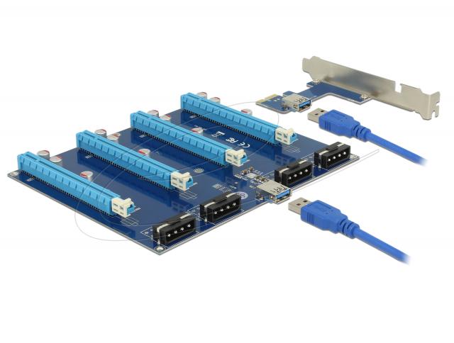 Delock Riser Card PCI Express x1 > 4 x PCIe x16 with 60 cm USB cable 