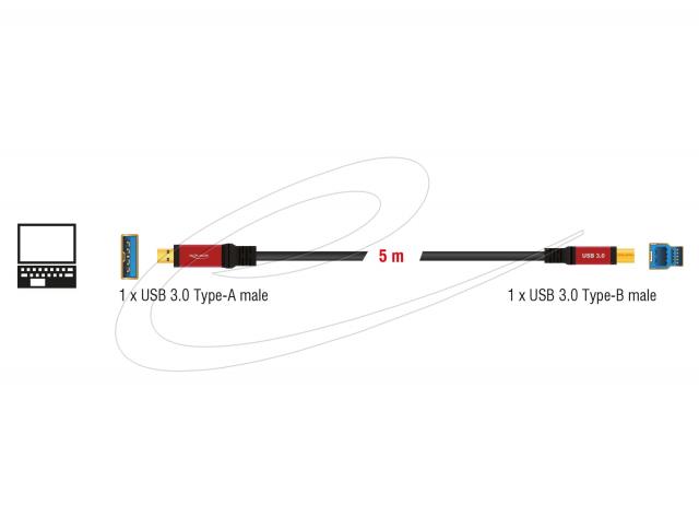 Кабел Delock USB-A 3.0 5Gbps мъжко - USB-B 5Gbps мъжко, 5 м, Premium, Черен 