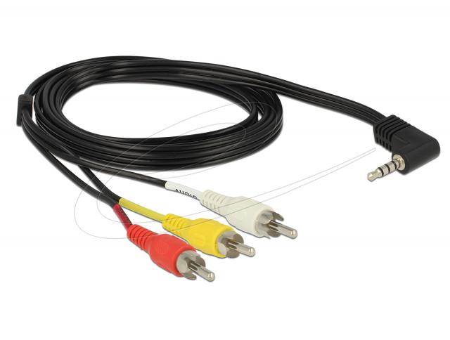 Кабел Delock стерео жак 3.5 mm 4 pin male angled > 3 x RCA male 1.5 m 