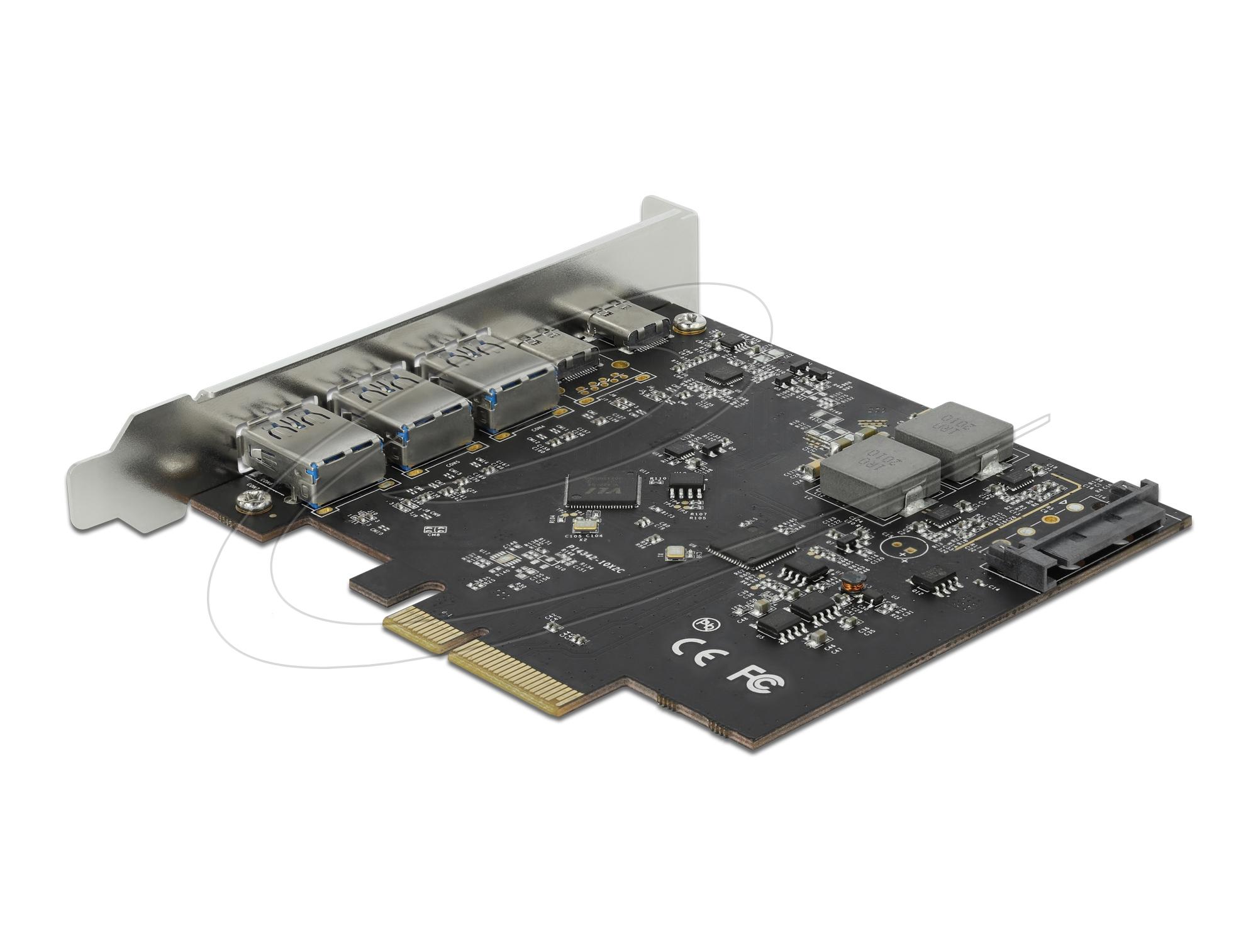 Мрежова карта Delock PCI Express x4 Card to 2 x USB Type-C™ + 3 x USB Type-A - SuperSpeed USB 10 Gbps
