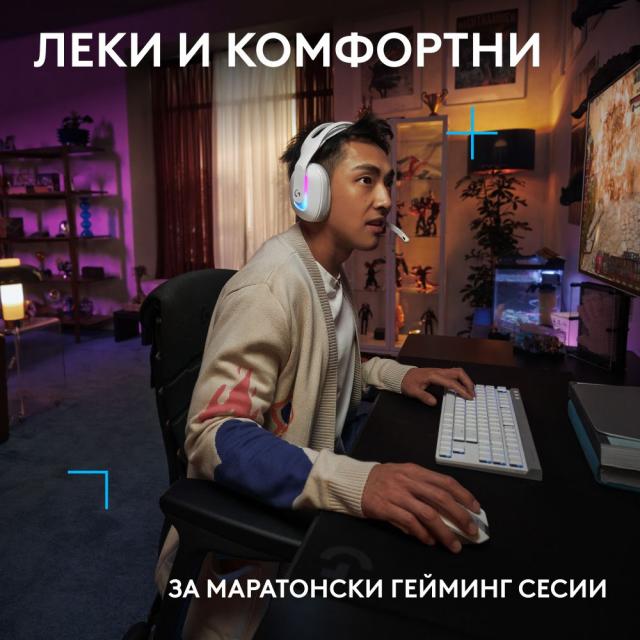 Геймърски слушалки Logitech G522 Lightspeed Wireless RGB, Микрофон, Бели 
