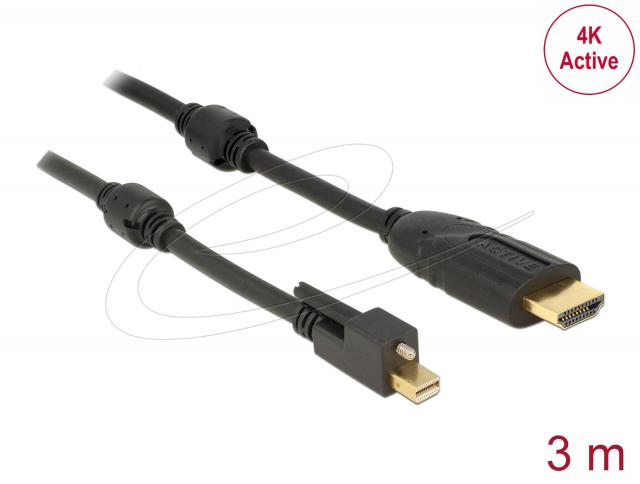 Delock Кабел mini DisplayPort 1.2 мъжки с винт към HDMI мъжки 4K активен , 3 м 