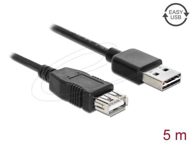 Кабел удължителен  USB-A 2.0 мъжко reversible към USB-A 2.0 женско , 5m 