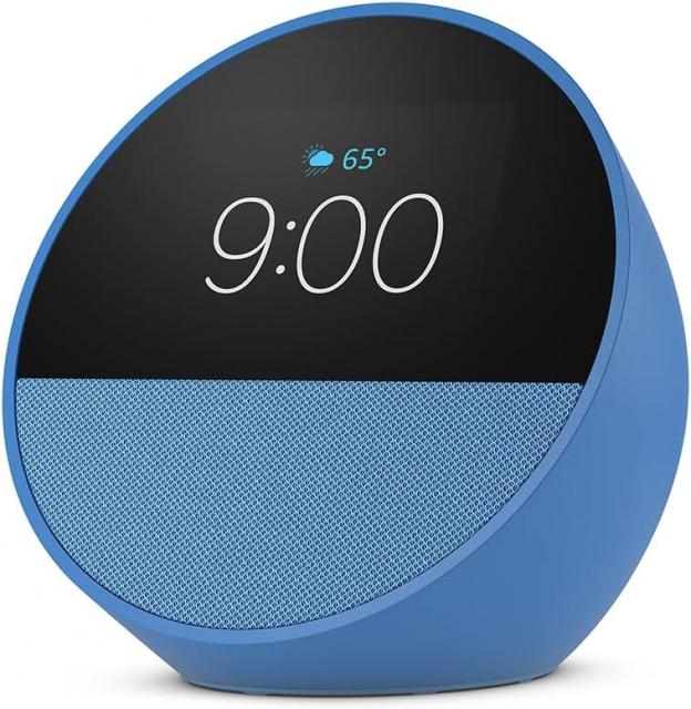 All-new Echo Spot (2024 release), Smart alarm clock with vibrant sound + Alexa, Glacier Blue 