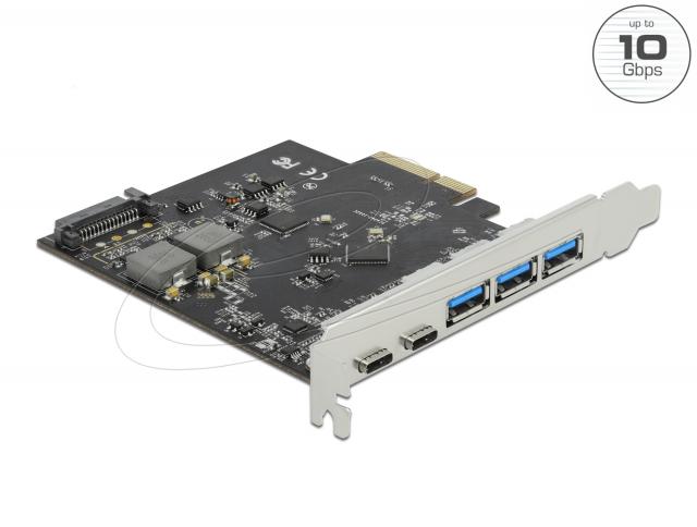 Мрежова карта Delock PCI Express x4 Card to 2 x USB Type-C™ + 3 x USB Type-A - SuperSpeed USB 10 Gbps 