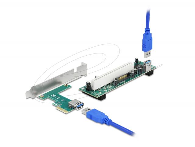 Delock Riser card PCI Express Card x 1 към 1 x PCI 32 Bit Slot с кабел 60 cm 