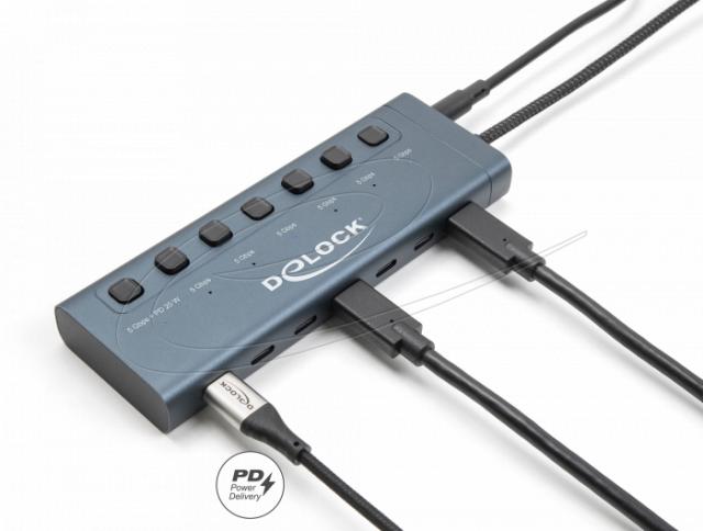 Delock USB Хъб, 7 x USB Type-C, 5 Gbps, 6 x Data USB-C, 1 x PD 20W 