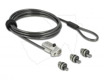 Delock locking device with 3 locking heads and combination lock