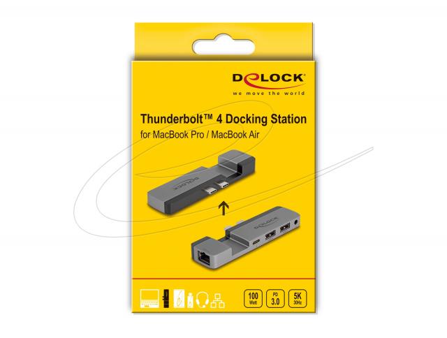 Докинг станция Delock for MacBook Pro / MacBook Air Thunderbolt™ 4, 5K Резолюция / 100 W PD / 10 Gbps Hub / LAN / Audio 