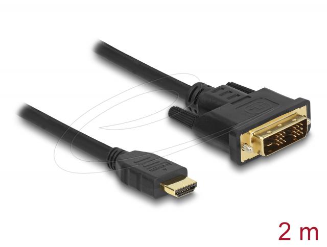 Кабел Delock HDMI мъжко - DVI-D 18+1 (Single Link )мъжко, 2м, двупосочен, black 