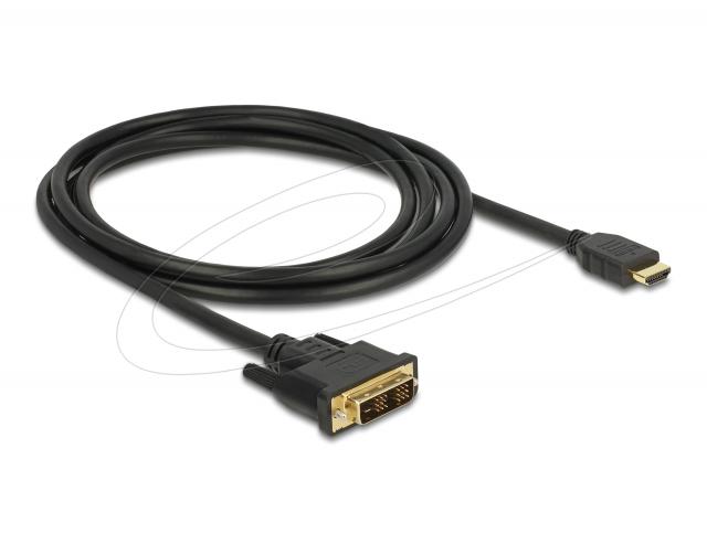 Кабел Delock HDMI мъжко - DVI-D 18+1 (Single Link )мъжко, 2м, двупосочен, black 
