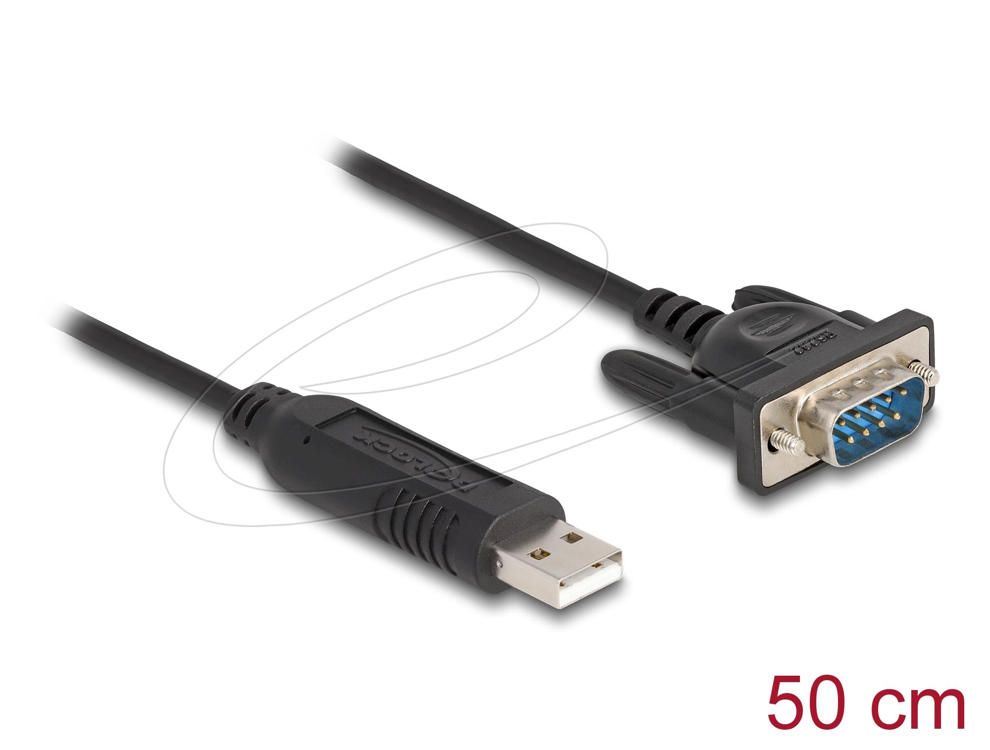 Delock Преходник (адаптер) от USB 2.0 към serial RS-232 DB9 мъжко, 50 cm FTDI