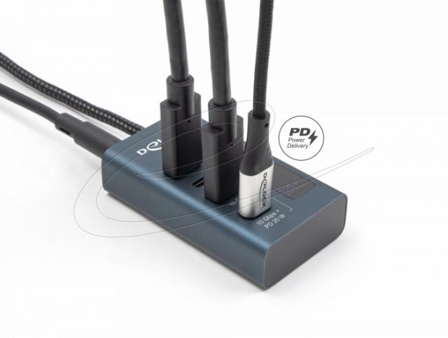 Delock USB Хъб, 4 порта, 10 Gbps, 3 x Data USB-C, 1 x PD 20W 