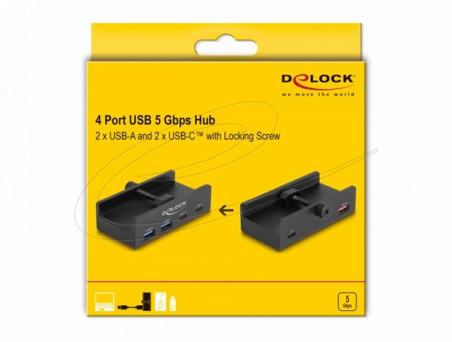 Delock USB Хъб, 4 порта, 5 Gbps, 2 x USB-A, 2 x USB-C 