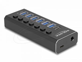 Delock 7 Port USB Hub with 4 Ports 10 Gbps and 4 Fast Charging Ports with Switch and Illumination