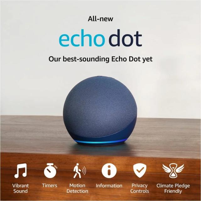 Преносима смарт тонколона Amazon Echo Dot 5, Гласов асистент, Alexa, Тъмносиня 