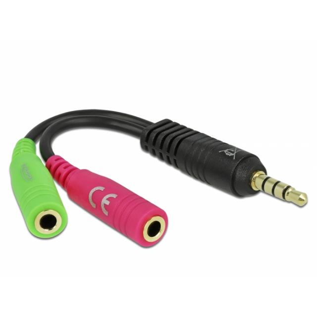 Delock Audio Adapter, 4-pin 3.5 mm Jack Plug - 2 x 3-pin 3.5 mm Jack Headset