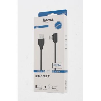 Cable HAMA USB-C Plug - USB A Plug, 90°, 0.75 m, USB 2.0, Black 