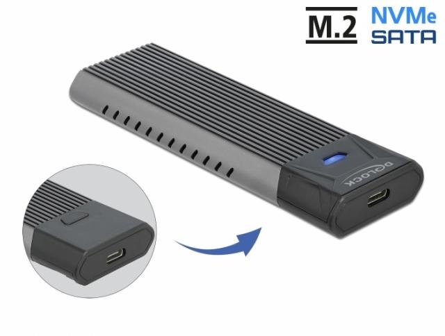 Външна стойка Delock, За M.2 NVMe PCIe или SATA SSD, USB-C 3.2 Gen 2, Инсталация без инструменти 