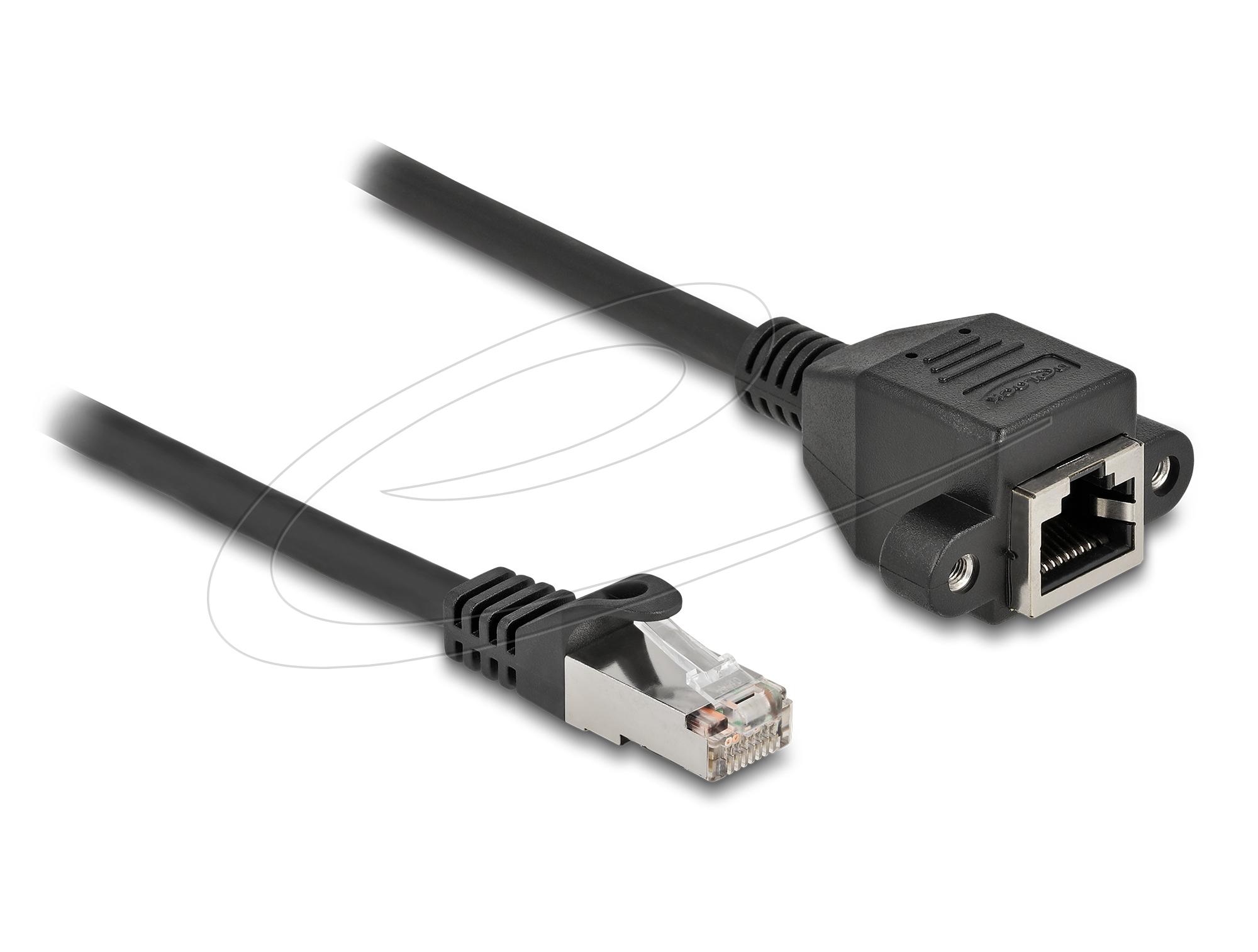 Delock Мрежов кабел удължителен S/FTP RJ45 мъжко към RJ45 женско, Cat. 6A, 25 cm, черен