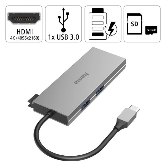 6-портов хъб USB-C, 2 x USB-A, USB-C, HDMI, SD, microSD 