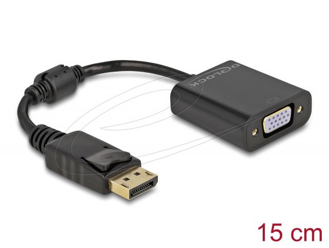 Адаптер Delock DisplayPort 1.2 мъжко към  VGA женско, черно 