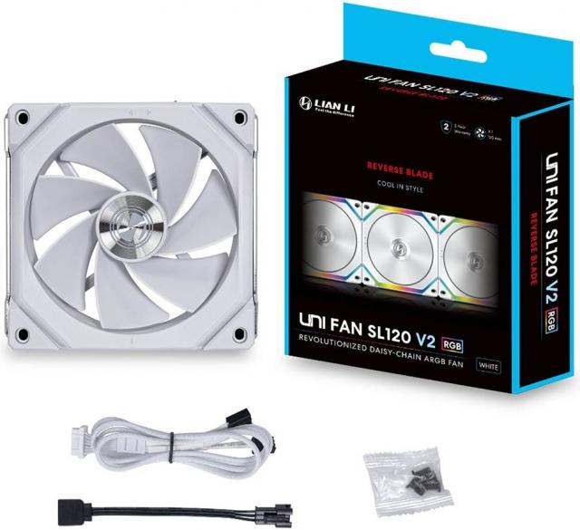 Вентилатор Lian Li Uni Fan REVERSE SL V2, 120mm, ARGB, Бял 