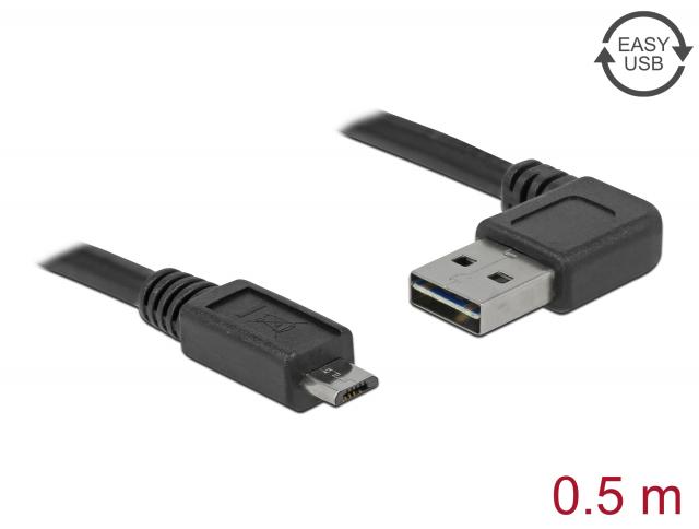 Кабел Delock EASY-USB 2.0 Type-A мъжко angled left / right > USB 2.0 Type Micro-B мъжко 0,5 m 