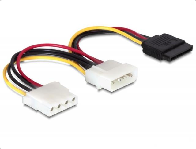 Spliter DeLock Power 4 pin male to SATA 15 pin female + 4 pin female, 16.5 cm 