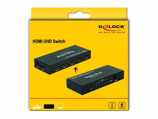 Delock HDMI UHD Switch 5 x HDMI in > 1 x HDMI out 4K 