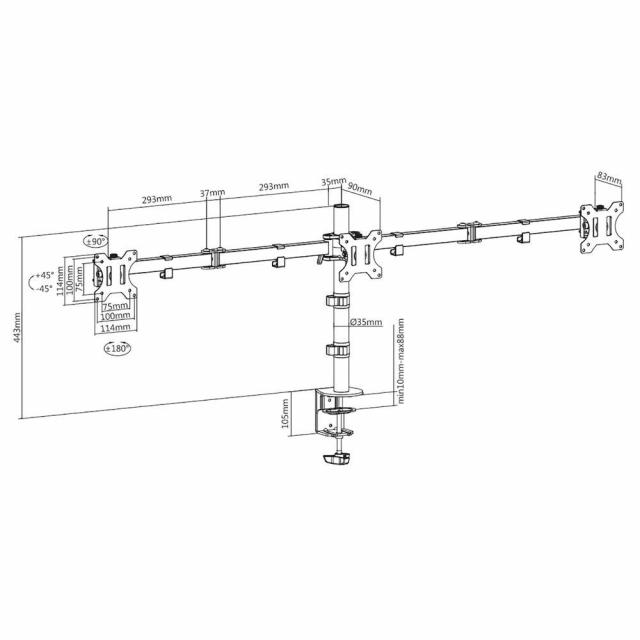 ACT Tripple monitor arm, black 