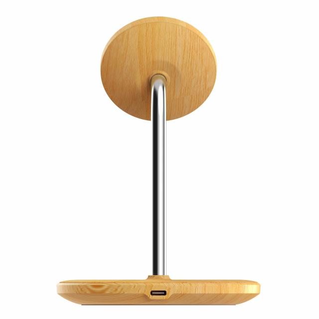 j5create Wood Grain 2-in-1 Magnetic Wireless Charging Stand 