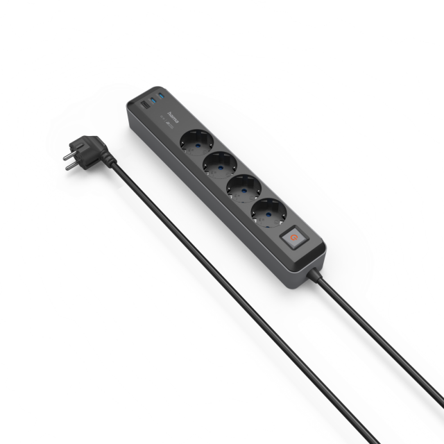 Разклонител, 4-гнезда, USB-C/A 65 W, PD, HAMA-223189 